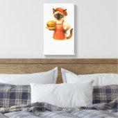 Kat met hamburger voor keukendecoratie canvas afdruk (Insitu (Slaapkamer))