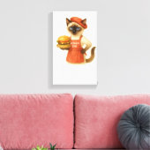 Kat met hamburger voor keukendecoratie canvas afdruk (Insitu (Woonkamer))