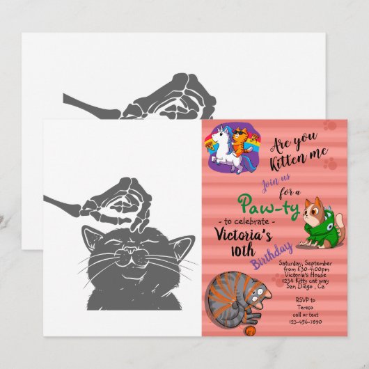 Kat met hand van menselijk skelet - Kies achterkle Kaart (Voorkant / Achterkant)