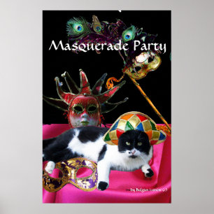 KAT MET HARLEKIJNEN HOED EN MASKERBAL MASKERS POSTER