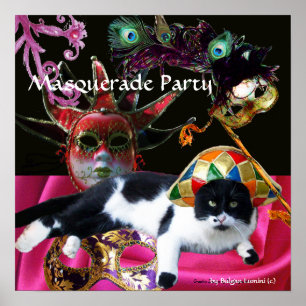 KAT MET HARLEKIJNEN HOED EN MASKERBALMASKERS POSTER