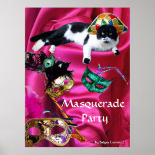 KAT MET HARLEKIJNEN HOED EN MASKERBALMASKERS POSTER