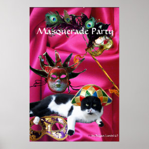 KAT MET HARLEKIJNEN HOED EN MASKERBALMASKERS POSTER