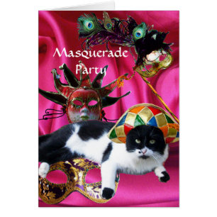 KAT MET HARLEQUIN PET EN MASKERADE PARTIJMASKERS