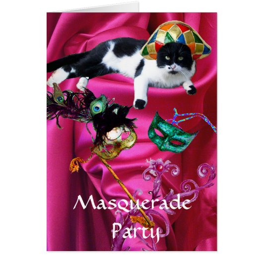 KAT MET HARLEQUIN PET EN MASKERADE PARTIJMASKERS (Voorkant)