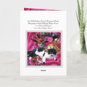 KAT MET HARLEQUIN PET EN MASKERADE PARTIJMASKERS FEESTDAGEN KAART (Achterkant)