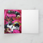 KAT MET HARLEQUIN PET EN MASKERADE PARTIJMASKERS FEESTDAGEN KAART (Binnen)