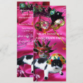 KAT MET HARLEQUIN PET EN MASKERADE PARTIJMASKERS KAART (Voorkant / Achterkant)