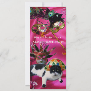 KAT MET HARLEQUIN PET EN MASKERADE PARTIJMASKERS KAART