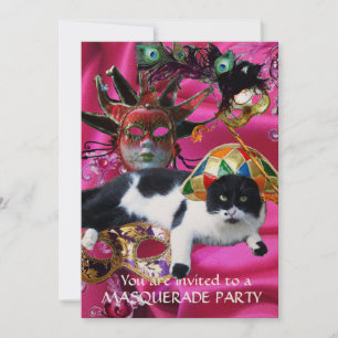 KAT MET HARLEQUIN PET EN MASKERADE PARTIJMASKERS KAART