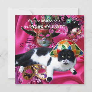 KAT MET HARLEQUIN PET EN MASKERADE PARTIJMASKERS KAART