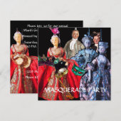 KAT MET HARLEQUIN PET EN MASKERADE PARTIJMASKERS KAART (Voorkant / Achterkant)