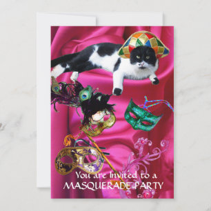 KAT MET HARLEQUIN PET EN MASKERADE PARTIJMASKERS KAART