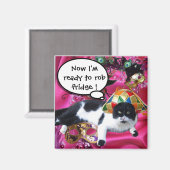 KAT MET HARLEQUIN PET EN MASKERADE PARTIJMASKERS MAGNEET (Voorkant / Achterkant)