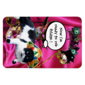 KAT MET HARLEQUIN PET EN MASKERADE PARTIJMASKERS MAGNEET (Horizontaal)