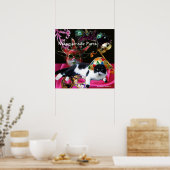 KAT MET HARLEQUIN PET EN MASKERADE PARTIJMASKERS POSTER (Keuken)