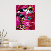 KAT MET HARLEQUIN PET EN MASKERADE PARTIJMASKERS POSTER (Keuken)