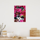 KAT MET HARLEQUIN PET EN MASKERADE PARTIJMASKERS POSTER (Keuken)