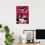 KAT MET HARLEQUIN PET EN MASKERADE PARTIJMASKERS POSTER (Thuiskantoor)