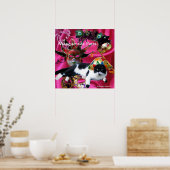 KAT MET HARLEQUIN PET EN MASKERADE PARTIJMASKERS POSTER (Keuken)