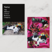 KAT MET HARLEQUIN PET EN MASKERADE PARTIJMASKERS VISITEKAARTJE (Voorkant / Achterkant)
