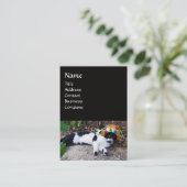 KAT MET HARLEQUIN PET EN MASKERADE PARTIJMASKERS VISITEKAARTJE (Staand voorkant)