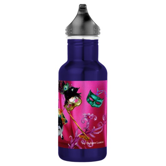 KAT MET HARLEQUIN PET EN MASKERADE PARTIJMASKERS WATERFLES (Rechts)