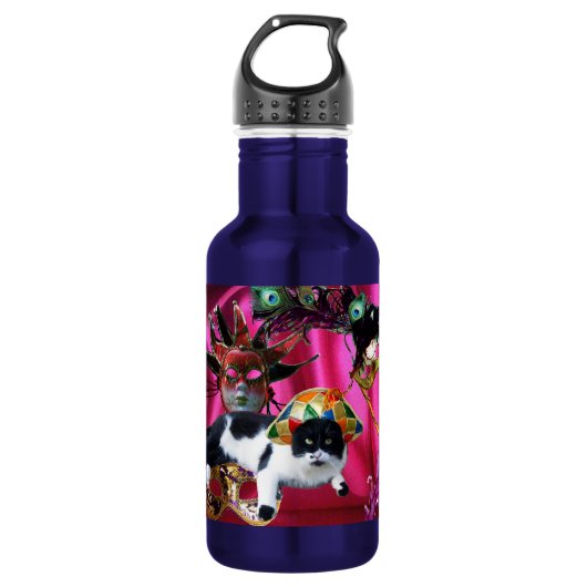 KAT MET HARLEQUIN PET EN MASKERADE PARTIJMASKERS WATERFLES  (Voorkant)