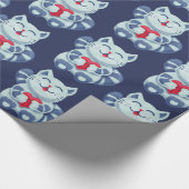 Kat met hart in de liefde blauw kat cadeaupapier (Hoek)