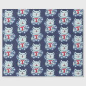 Kat met hart in de liefde blauw kat cadeaupapier (Vlak)