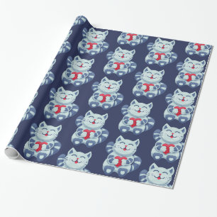 Kat met hart in de liefde blauw kat cadeaupapier