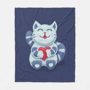 Kat met hart in de liefde blauw kat fleece deken