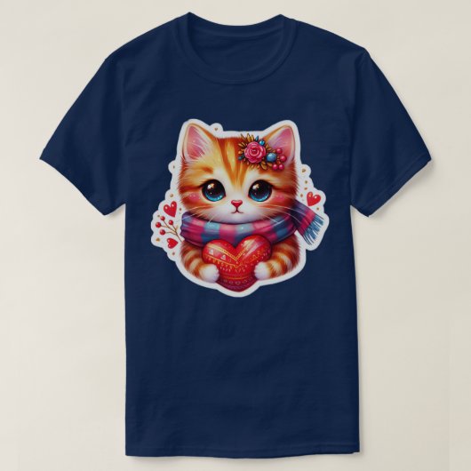 kat met hart schattige dieren Valentijnsdag TShirt (Design voorkant)