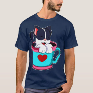 Kat met hartbeker t-shirt