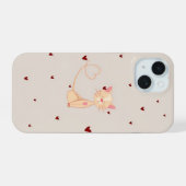 Kat met harten iPhone 15 case (Achterkant horizontaal)