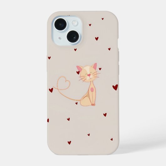 Kat met harten iPhone 15 case (Achterkant)