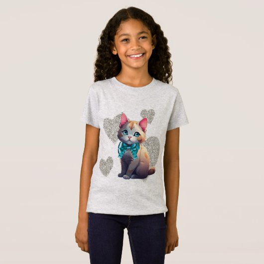 Kat met hartjes T-shirt (Voorkant volledig)