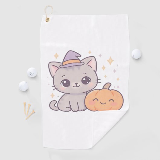 Kat met heks Pet en lachende pompoen Schattige Spo Golfhanddoek (Insitu)