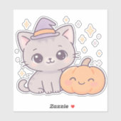 Kat met heks Pet en lachende pompoen Schattige Spo Sticker (Vel)