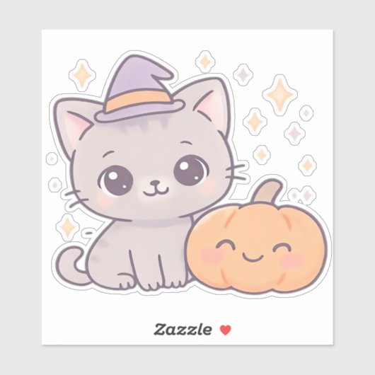 Kat met heks Pet en lachende pompoen Schattige Spo Sticker (Vel)
