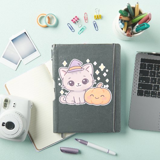 Kat met heks Pet en lachende pompoen Schattige Spo Sticker (iPad Cover)
