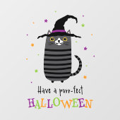 Kat met heks pet Heb een puur-effect Halloween sch Raamsticker (Vel)