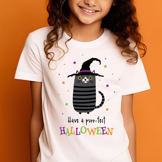 Kat met heks pet Heb een puur-effect Halloween sch T-shirt