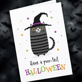 Kat met heks pet heeft een purr-fect Halloween Kaart