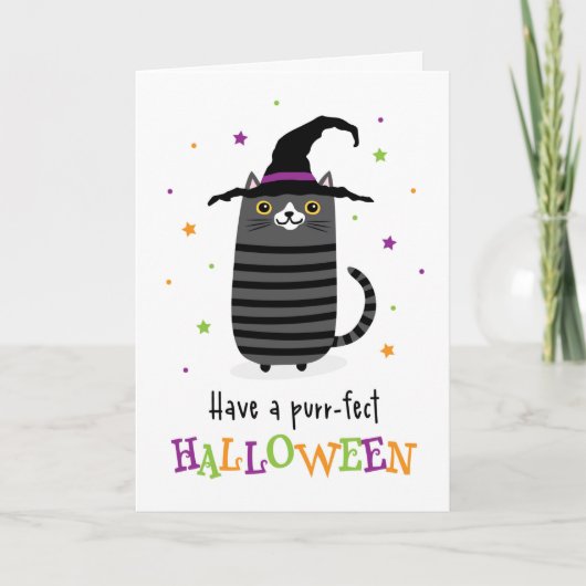 Kat met heks pet heeft een purr-fect Halloween Kaart (Voorkant)