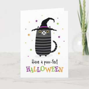Kat met heks pet heeft een purr-fect Halloween Kaart