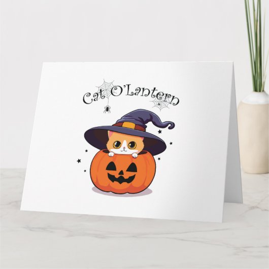 Kat met heks pet in Halloween Jack-O-Lantern Bedankkaart (Voorkant)
