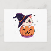 Kat met heks pet in Halloween Jack-O-Lantern Briefkaart (Voorkant)