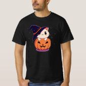 Kat met heks pet in Halloween Jack-O-Lantern T-shirt (Voorkant)