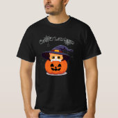 Kat met heks pet in Halloween Jack-O-Lantern T-shirt (Voorkant)